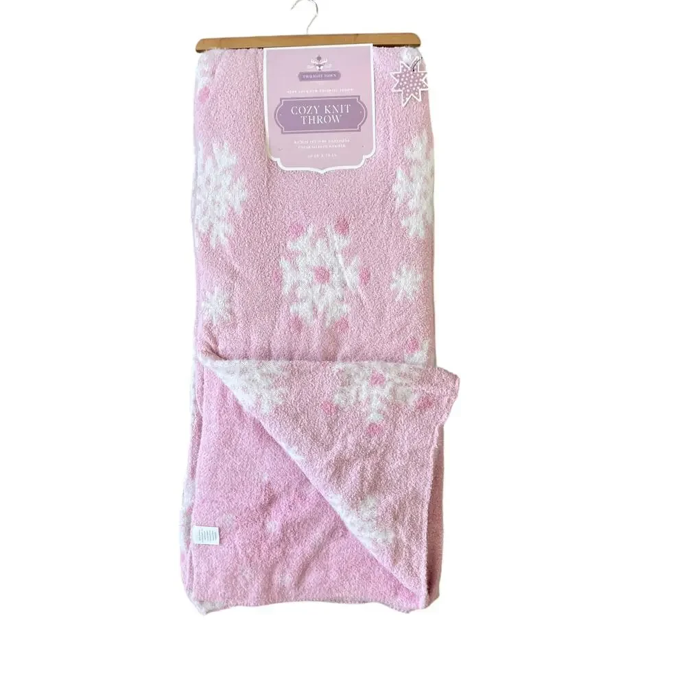 Envogue Snowflake Throw Blanket 50x70 Plush Pink & White Christmas Holiday NEW